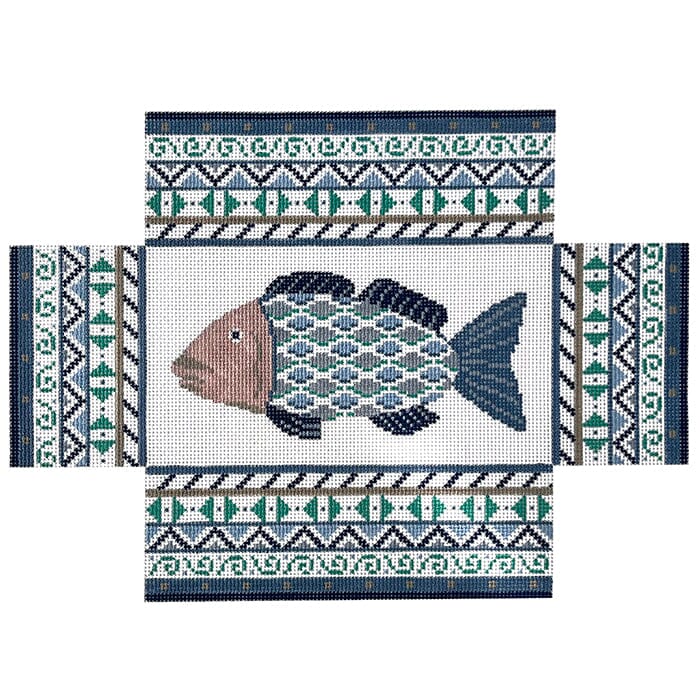 Geo Fish Brick Cover Painted Canvas Susan Roberts Needlepoint Designs Inc. 