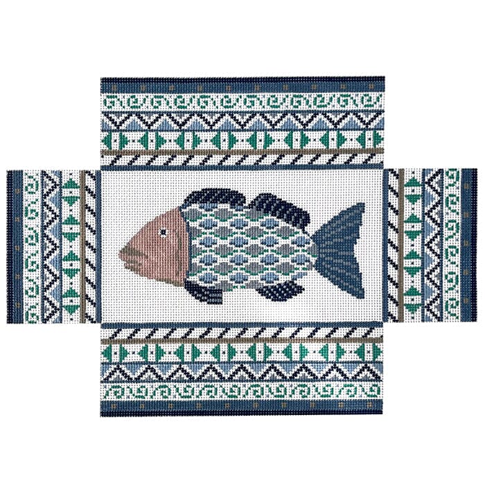 Geo Fish Brick Cover Painted Canvas Susan Roberts Needlepoint Designs Inc.  - 1