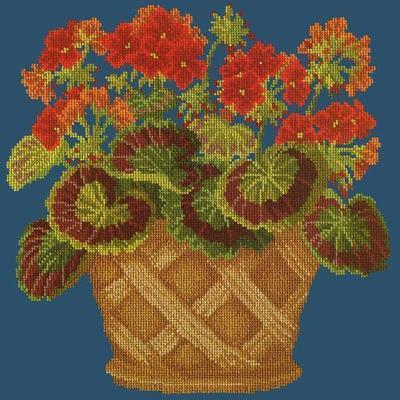 Geranium Pot Needlepoint Kit Kits Elizabeth Bradley Design Dark Blue 
