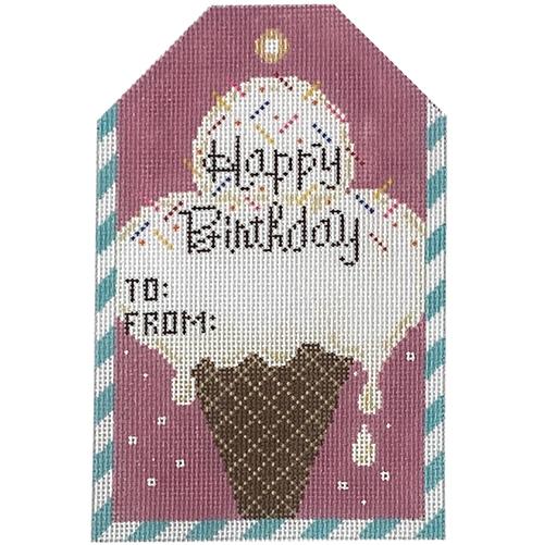 Gift Tag - Happy Birthday Ice Cream Cone Painted Canvas The Meredith Collection 