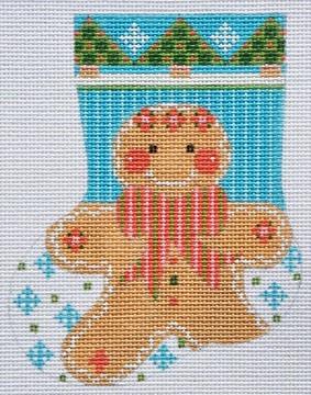 Gingerbread Boy Mini Stocking Painted Canvas Danji Designs  - 1