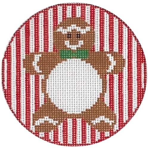 Gingerbread Boy Monogram Round Painted Canvas Rachel Donley  - 1