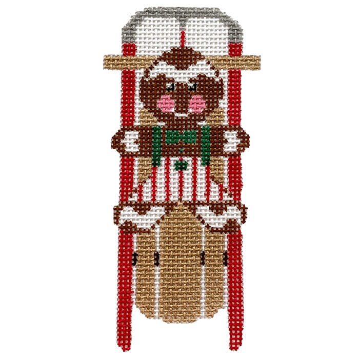 Gingerbread Boy Sled Painted Canvas Anne Fisher Needlepoint LLC 
