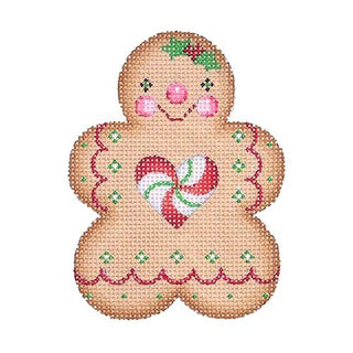 Gingerbread Girl   Heart Peppermint Center Painted Canvas Burnett & Bradley 
