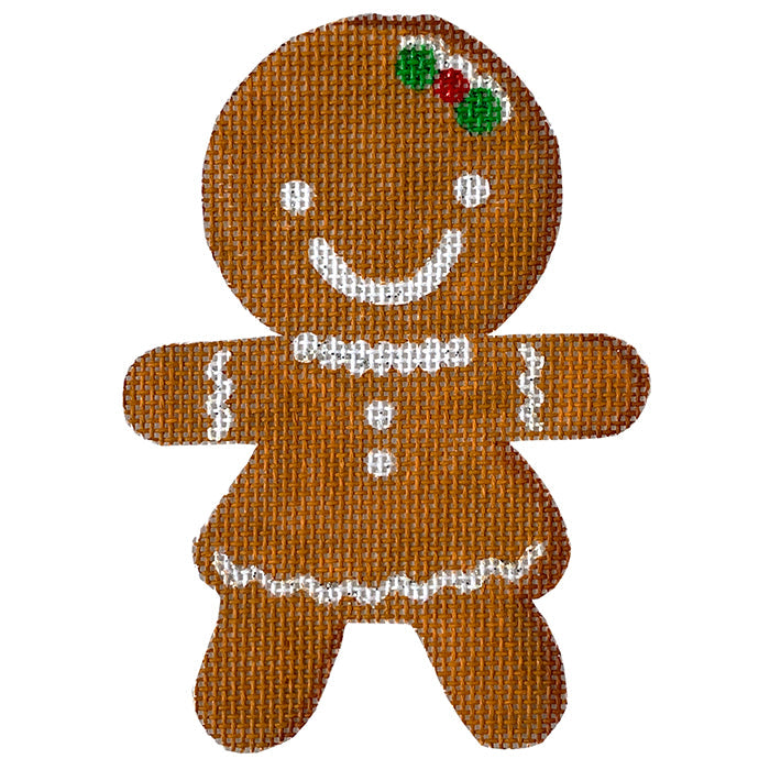 Gingerbread Girl with Gumdrop Bow Painted Canvas All About Stitching/The Collection Design 