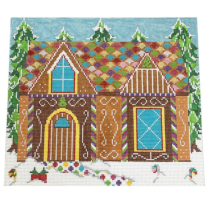 Gingerbread House 2 Painted Canvas NeedleDeeva 