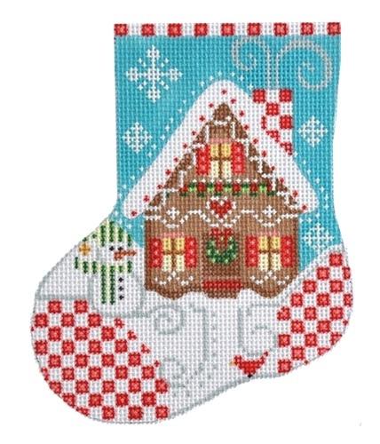 Gingerbread House Mini Stocking Painted Canvas Danji Designs  - 1