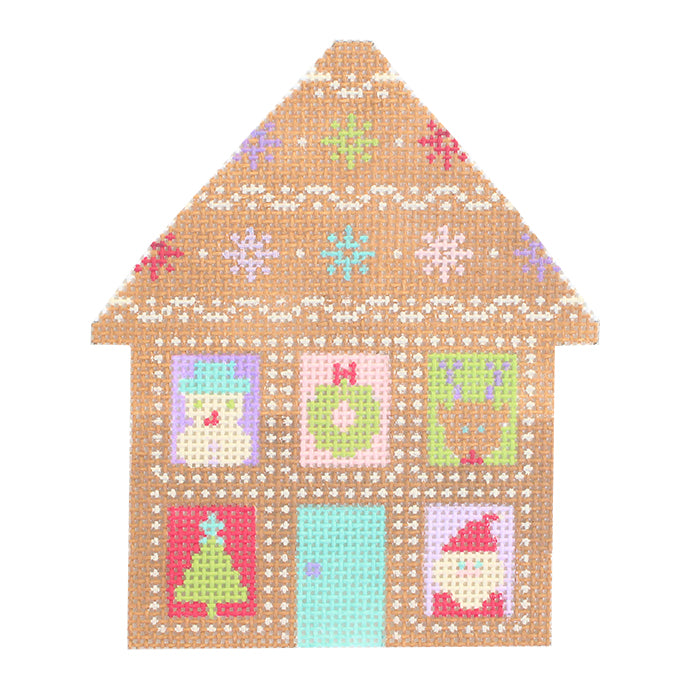 Gingerbread House Ornament Painted Canvas Stitch Rock Designs  - 1