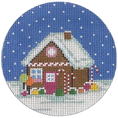 Gingerbread House Round Painted Canvas The Meredith Collection  - 1