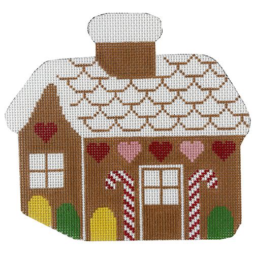Gingerbread House with Hearts Trim Painted Canvas Silver Needle 