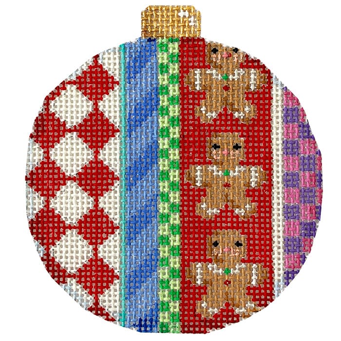 Gingerbread Jolly Stripe Ball Ornament Painted Canvas Associated Talents 