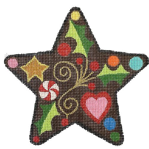 Gingerbread Star with Holly Painted Canvas Raymond Crawford Designs 