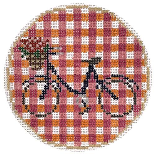 Gingham Bike Painted Canvas Anne Fisher Needlepoint LLC 