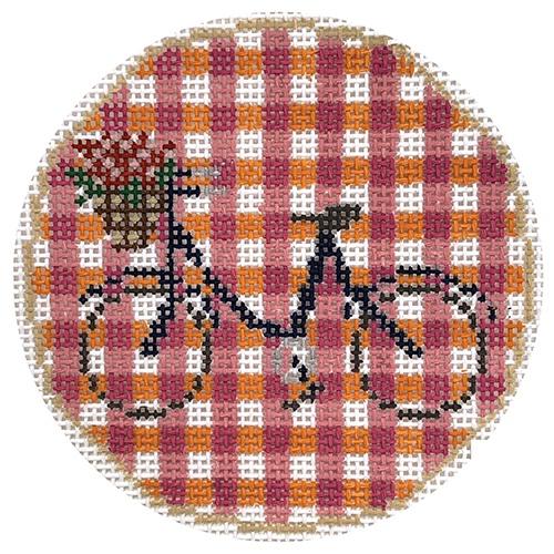 Gingham Bike Painted Canvas Anne Fisher Needlepoint LLC 
