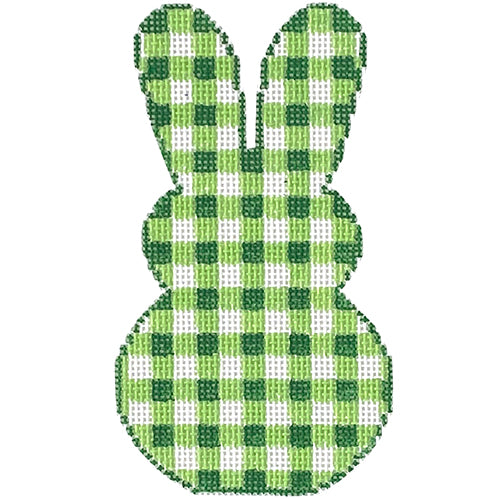 Gingham Bunny   Green Painted Canvas SilverStitch Needlepoint 
