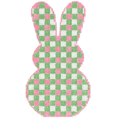 Gingham Bunny - Preppy Pink & Green Painted Canvas SilverStitch Needlepoint 