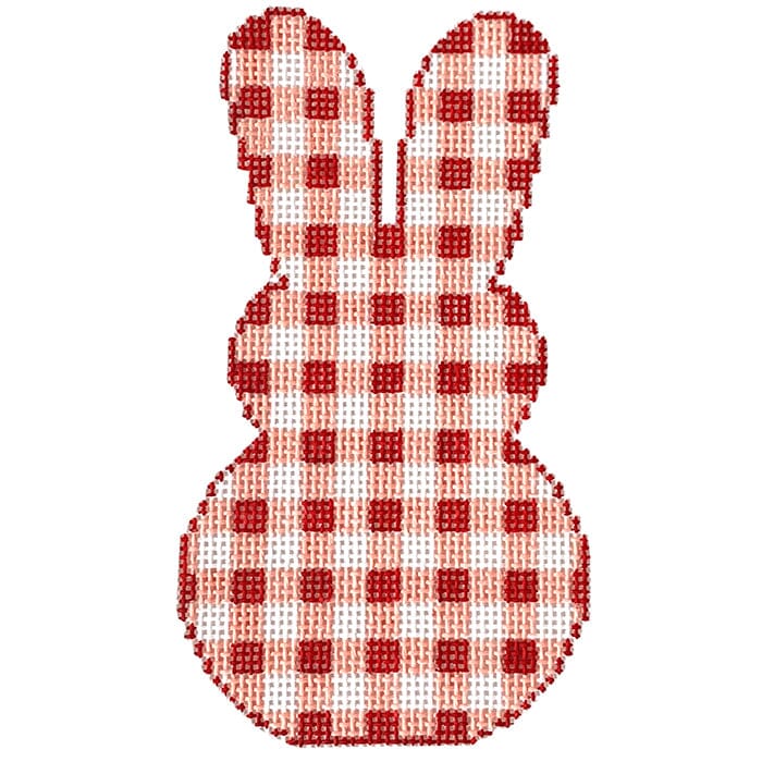 Gingham Bunny   Red Painted Canvas SilverStitch Needlepoint  - 1
