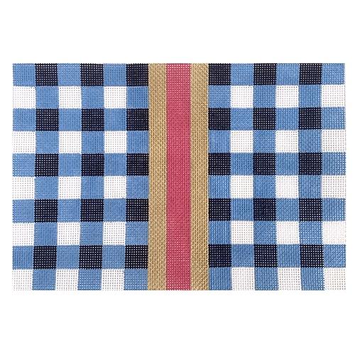 Gingham Clutch Blue Painted Canvas KCN Designers  - 1