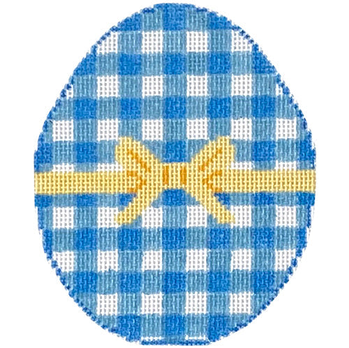 Gingham Egg - Blue Painted Canvas SilverStitch Needlepoint 