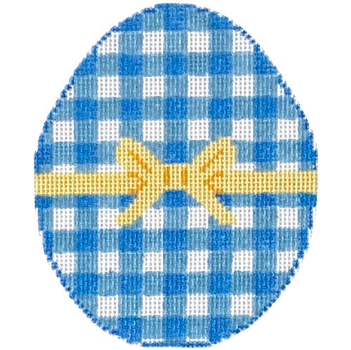 Gingham Egg   Blue Painted Canvas SilverStitch Needlepoint 
