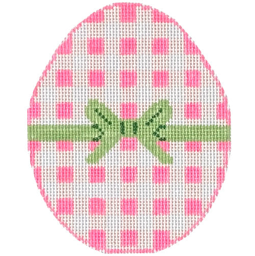 Gingham Egg - Pink Painted Canvas SilverStitch Needlepoint 