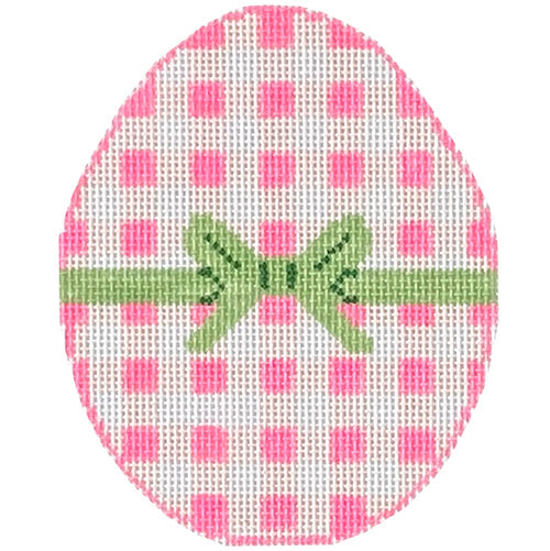 Gingham Egg   Pink Painted Canvas SilverStitch Needlepoint 
