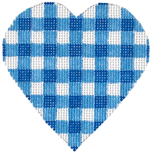 Gingham Heart   Small   Blue Painted Canvas SilverStitch Needlepoint  - 1