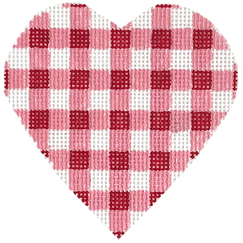 Gingham Heart - Small - Red Painted Canvas SilverStitch Needlepoint 