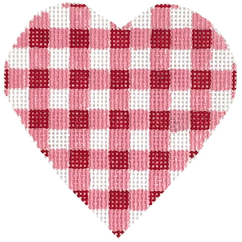 Gingham Heart   Small   Red Painted Canvas SilverStitch Needlepoint  - 1