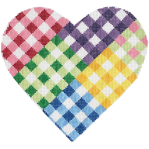 Gingham Patchwork Heart Painted Canvas SilverStitch Needlepoint  - 1
