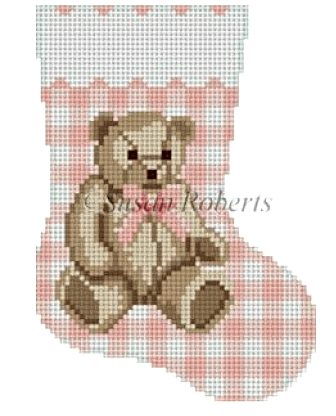 Gingham Teddy Pink Mini Stocking Painted Canvas Susan Roberts Needlepoint Designs, Inc.  - 1