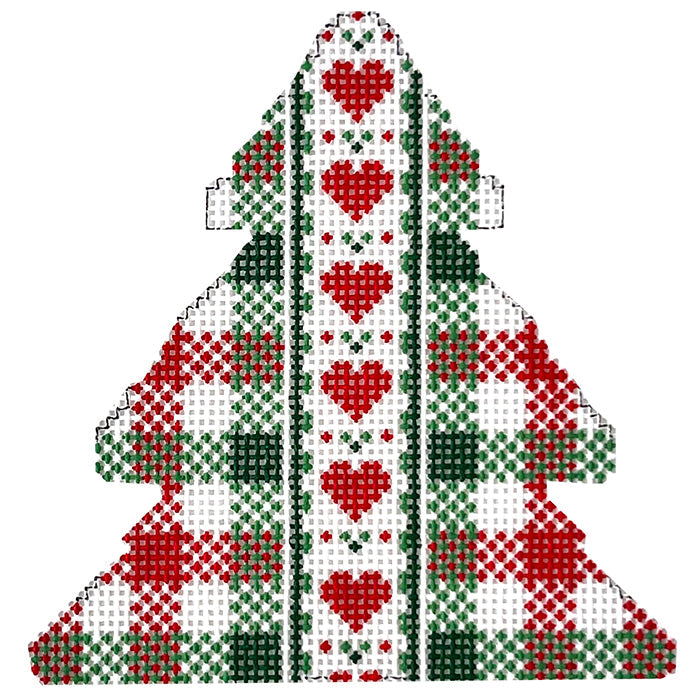 Gingham Tree Ornament with Stitch Guide Painted Canvas Wipstitch Needleworks  - 1