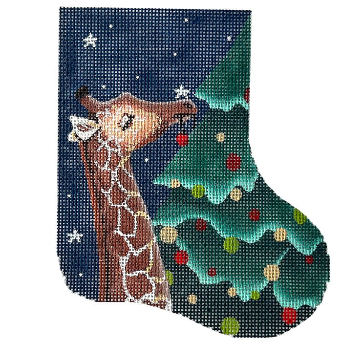 Giraffe Decorating Christmas Tree Painted Canvas CBK Needlepoint Collections 