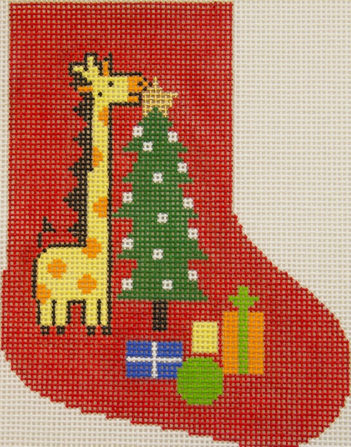 Giraffe & Tree Mini Stocking Painted Canvas Lee's Needle Art Inc. 