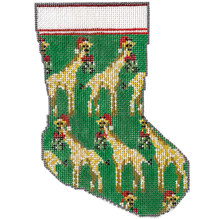 Giraffes and Mistletoe Mini Stocking Painted Canvas KCN Designers 