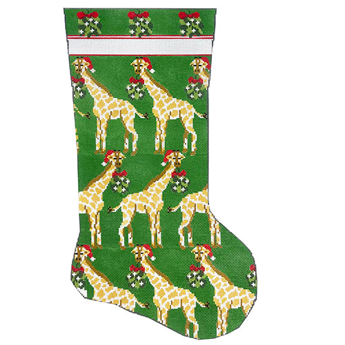 Giraffes and Mistletoe Stocking Painted Canvas KCN Designers 