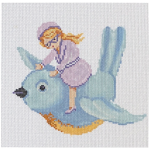 Girl on a Blue Bird Painted Canvas A Stitch in Time 