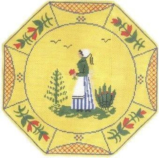 Girl Quimper Plate Painted Canvas Cooper Oaks Design 
