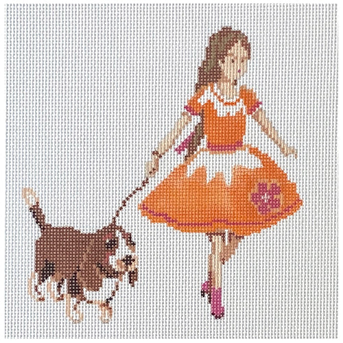 Girl with a Dog Painted Canvas A Stitch in Time  - 1