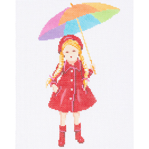 Girl with Umbrella Painted Canvas A Stitch in Time  - 1