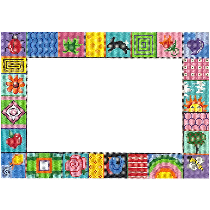 Girl's Patchwork Border Announcement Painted Canvas Patti Mann 
