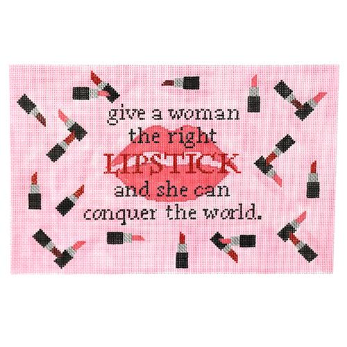 Give a Girl the Right Lipstick Painted Canvas Kimberly Ann Needlepoint  - 1