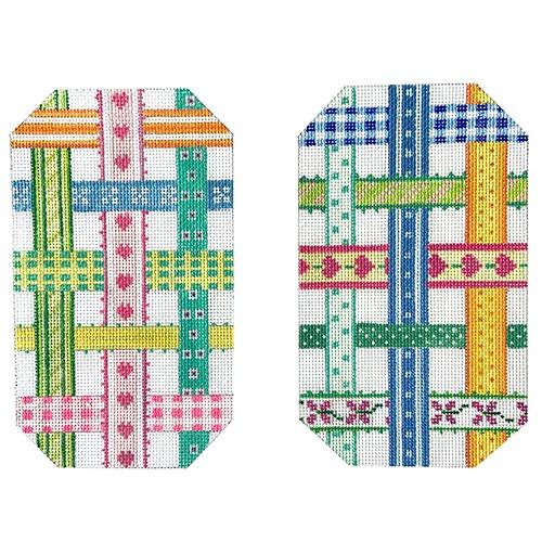 Glasses Case   Woven Ribbon   White Multi   Full Size Painted Canvas Kate Dickerson Needlepoint Collections  - 1