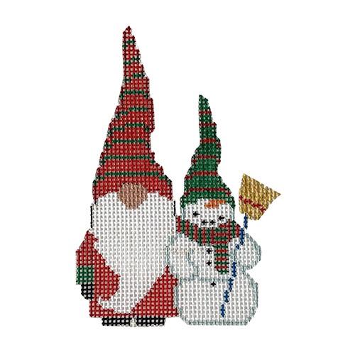 Gnome with Snowman Painted Canvas Susan Roberts Needlepoint Designs Inc. 