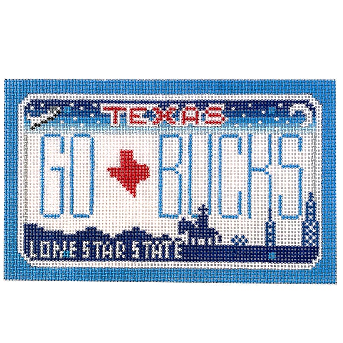 Go Bucks Texas Mini Plate Painted Canvas CBK Needlepoint Collections  - 1