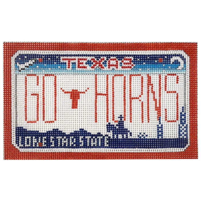 Go Horns Mini Plate Painted Canvas CBK Needlepoint Collections  - 1