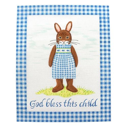 God Bless This Child Bunny - Boy Painted Canvas Kate Dickerson Needlepoint Collections 