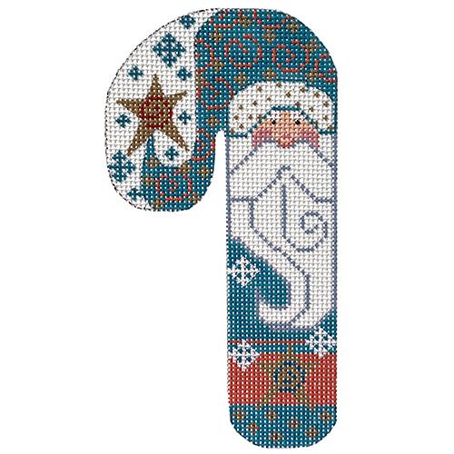 Gold and Teal Santa Candy Cane Painted Canvas Danji Designs  - 1