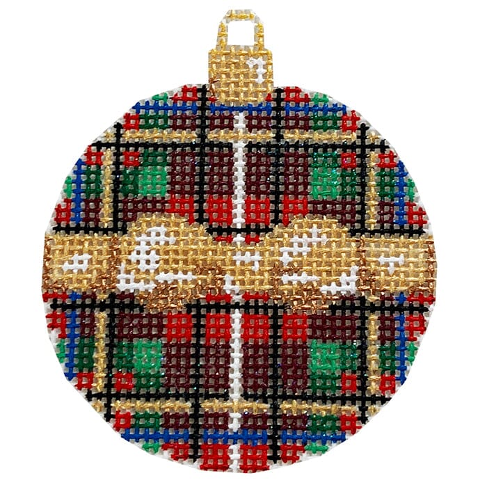 Gold Bow / Stewart Plaid Mini Ball Ornament Painted Canvas Associated Talents 