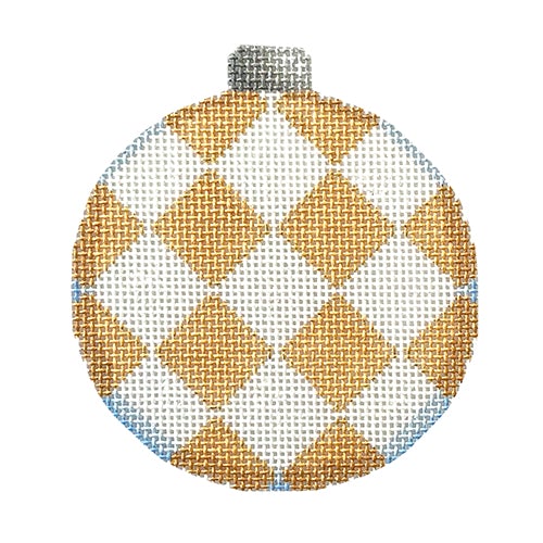 Gold Harlequin Ball Ornament Painted Canvas Associated Talents 